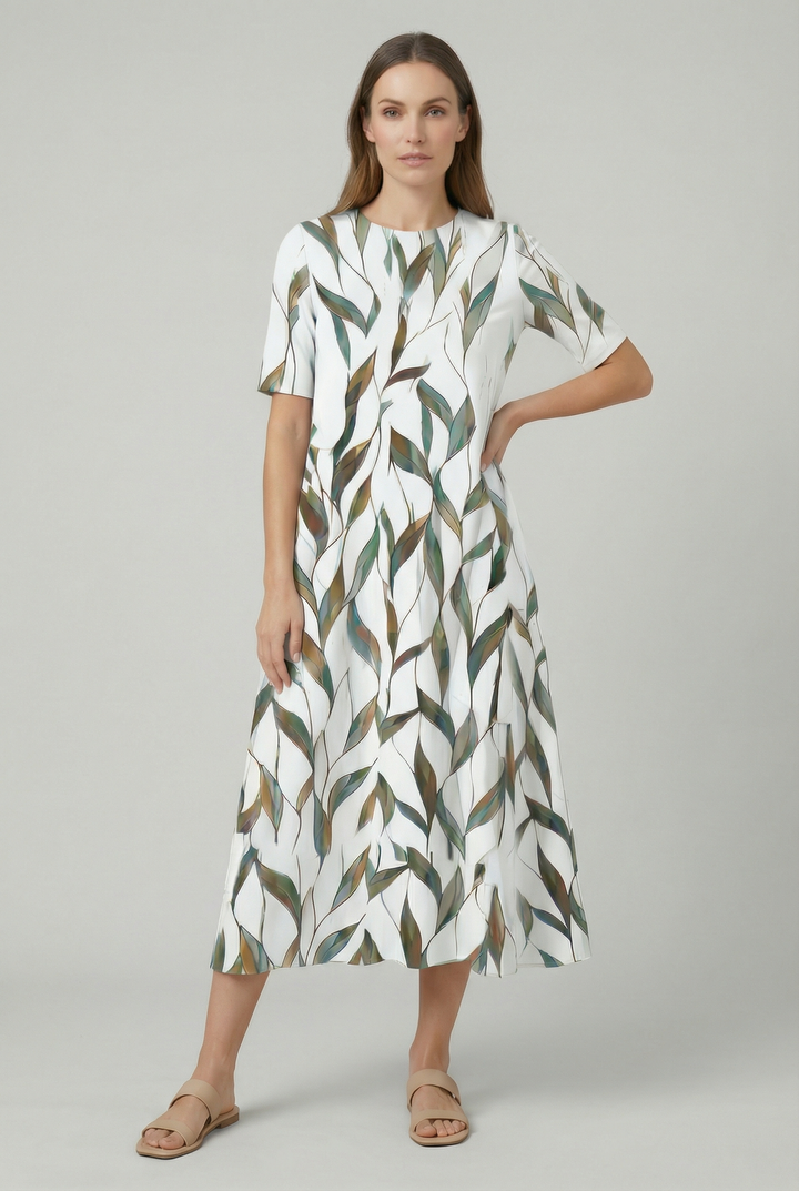 Stylish women's summer floral midi dress, short sleeve, loose fit, perfect for casual fashion & warm weather comfort.