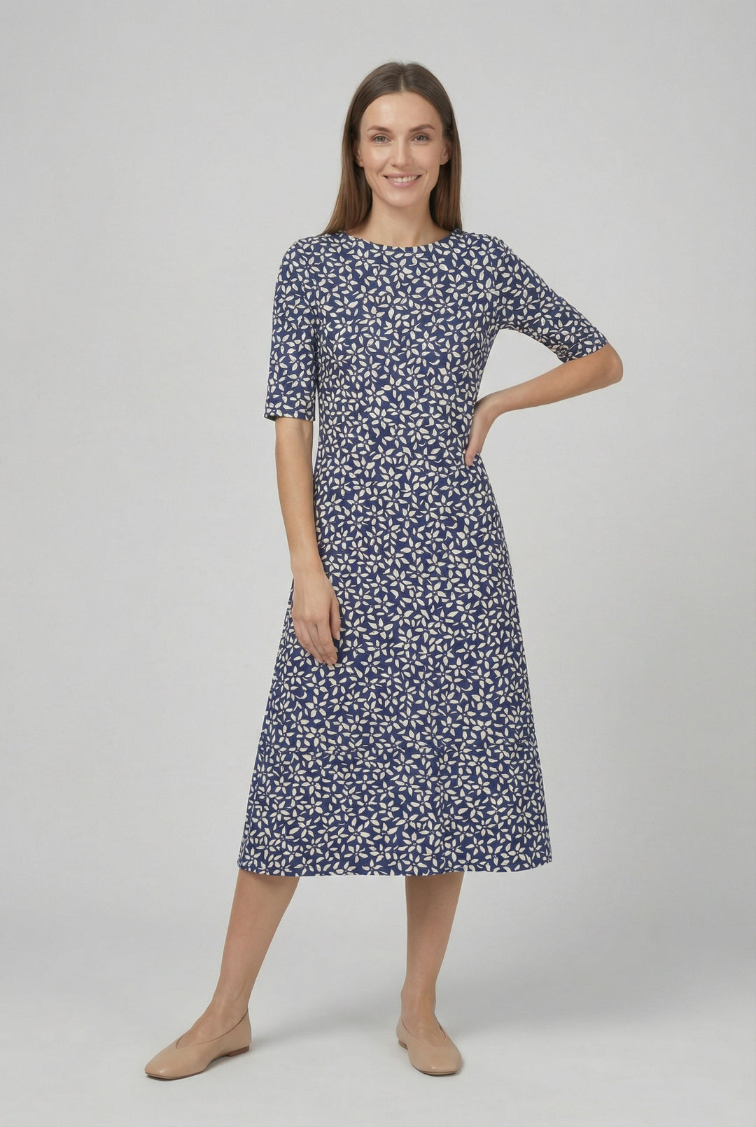 Breathable floral midi dress for women, short sleeve loose fit, essential for summer vacation & everyday comfort.