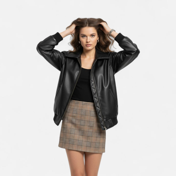 Versatile women's loose moto jacket, ideal for casual wear or chic layering, offering an effortless style.
