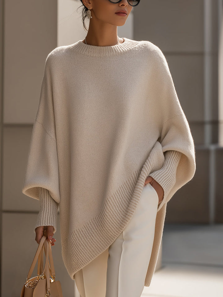 Women's loose wool blend knit sweater, oversized, long sleeve, round neck, for casual winter fashion