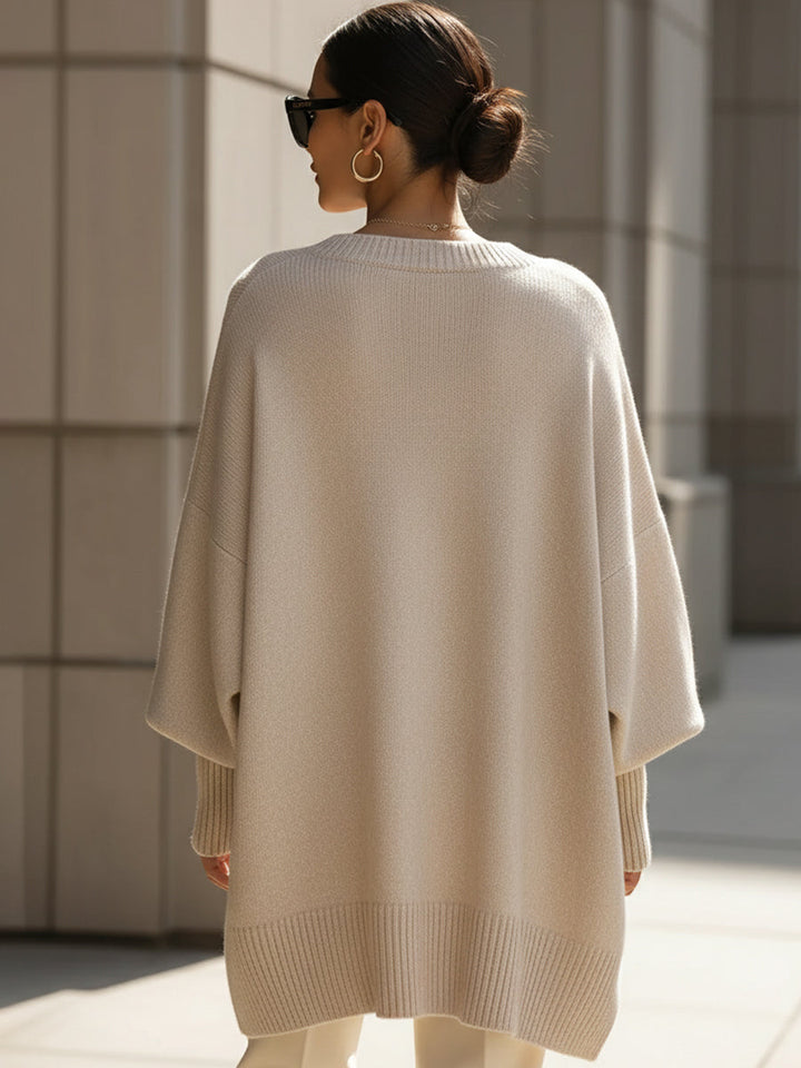 Casual women's wool blend sweater with a loose fit and round neck, a cozy fall apparel choice