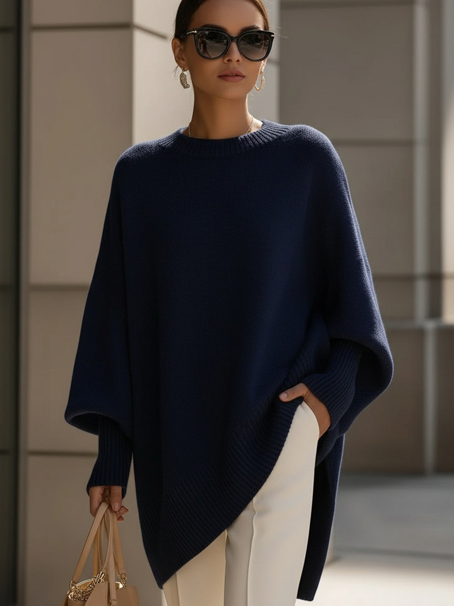 Women's long sleeve sweater in a relaxed wool blend knit, versatile for casual and fall wear
