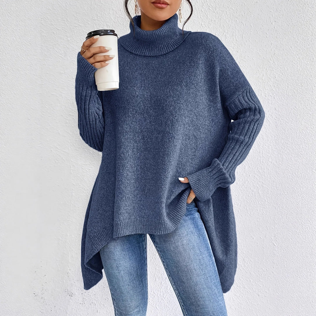 Women's luxurious cashmere blend turtleneck sweater in a soft knit, perfect for winter fashion.