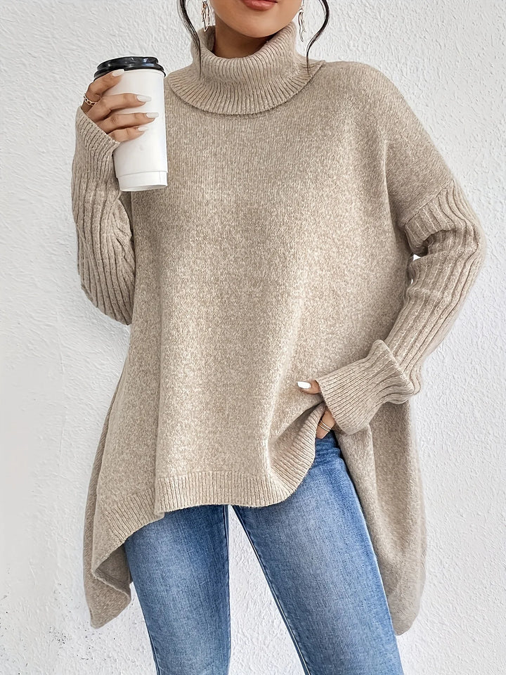 Elegant women's cashmere blend turtleneck sweater showcasing rich texture, great for sophisticated style.