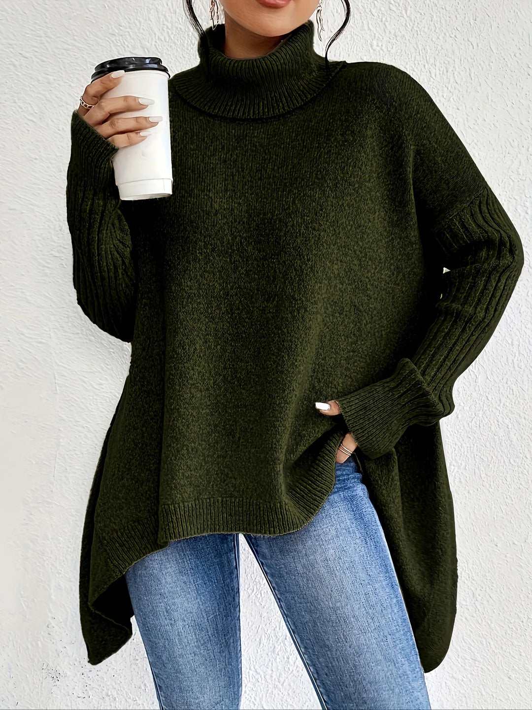 Soft ivory cashmere blend women's turtleneck sweater, offering ultimate comfort and a chic look.
