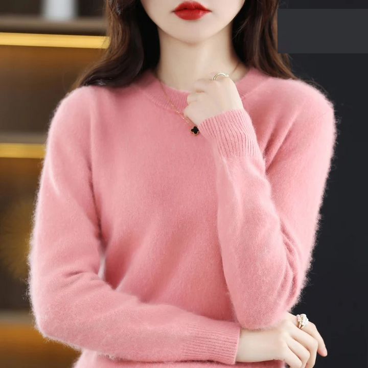 Elegant women's round neck sweater, chic pullover offering ultimate softness & comfort.