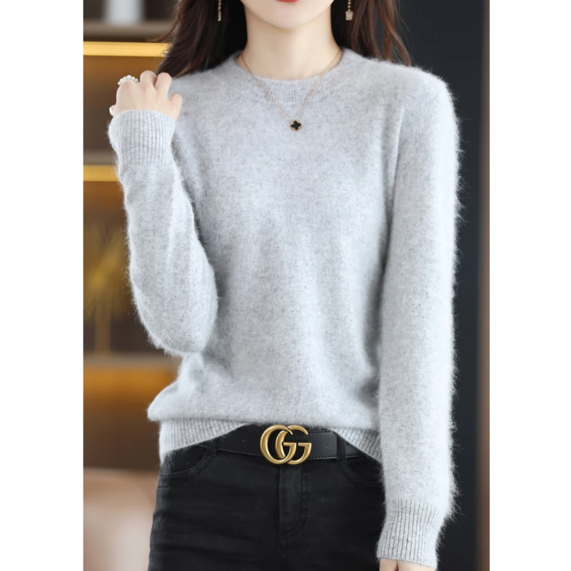 Women's luxurious pullover, round neck design, incredibly soft and comfortable for chic style.