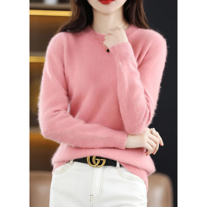 Soft women's round neck sweater, a versatile pullover for chic, comfortable, and elegant fashion.