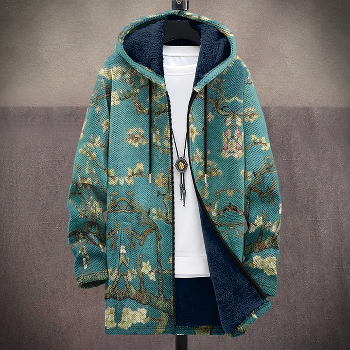 Women's luxury art-inspired cardigan, elegant and boho chic, perfect for fall and winter fashion