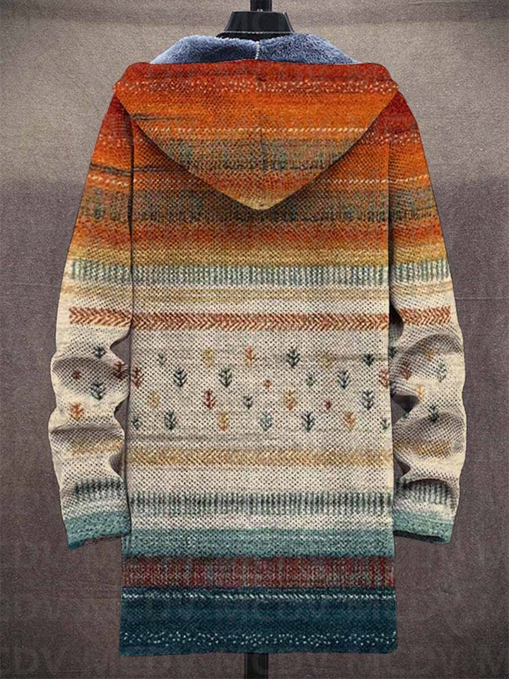 Stylish women's art cardigan, a luxury knitwear cover-up, featuring unique artistic patterns for a fashion statement