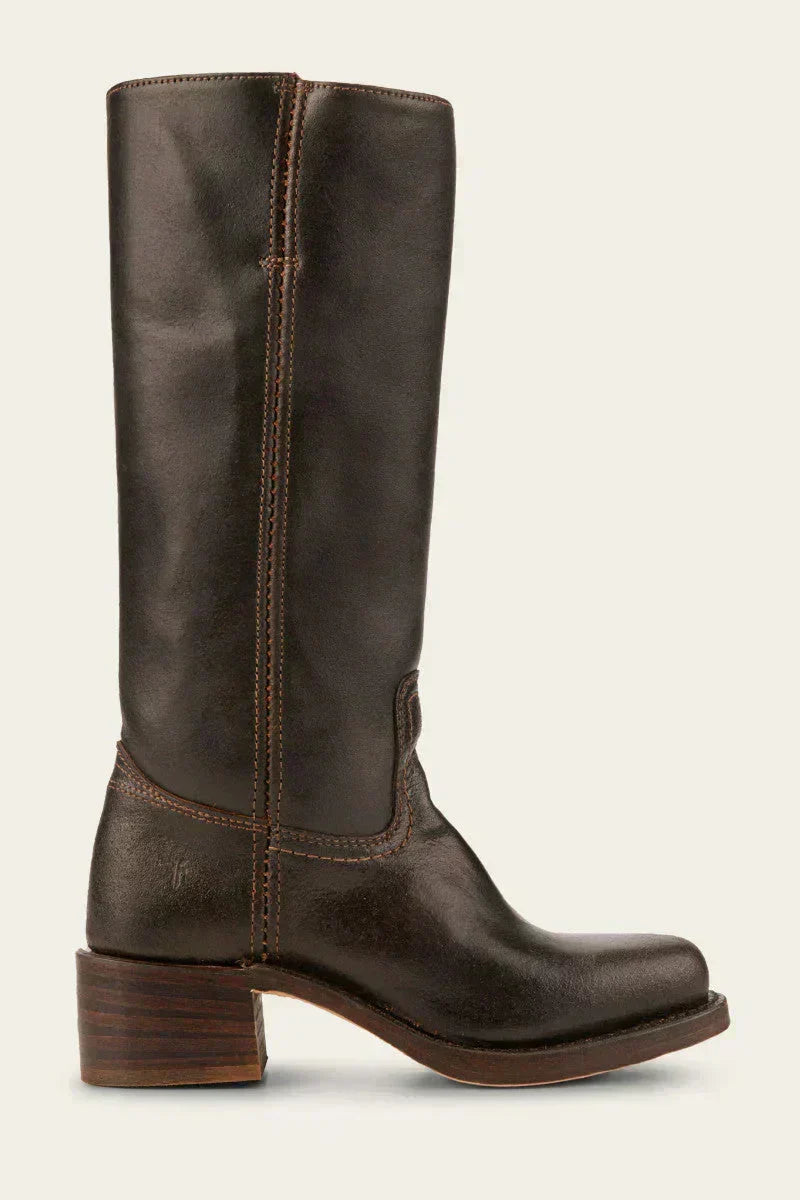 Everyday khaki mid-calf boots for women, featuring comfortable block heel & stylish closed toe.