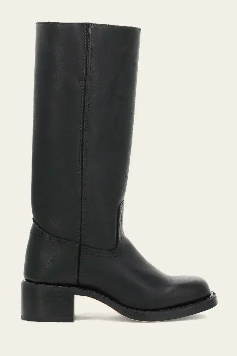 Winter-ready black mid-calf boots for women with a stable block heel & warm closed toe design.