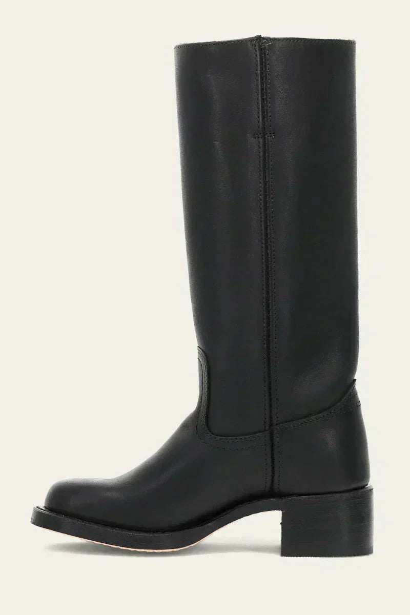 Brown mid-calf boots, women's fashion. Block heel comfort, closed toe style. Casual or elegant.