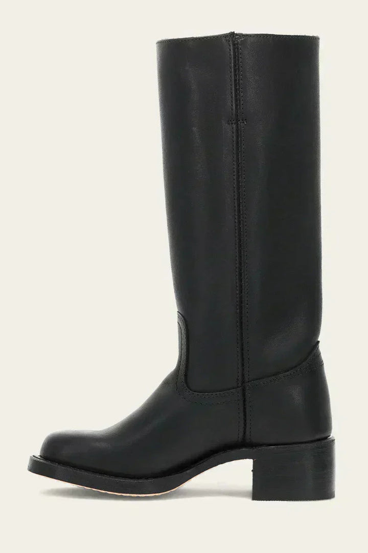Brown mid-calf boots, women's fashion. Block heel comfort, closed toe style. Casual or elegant.