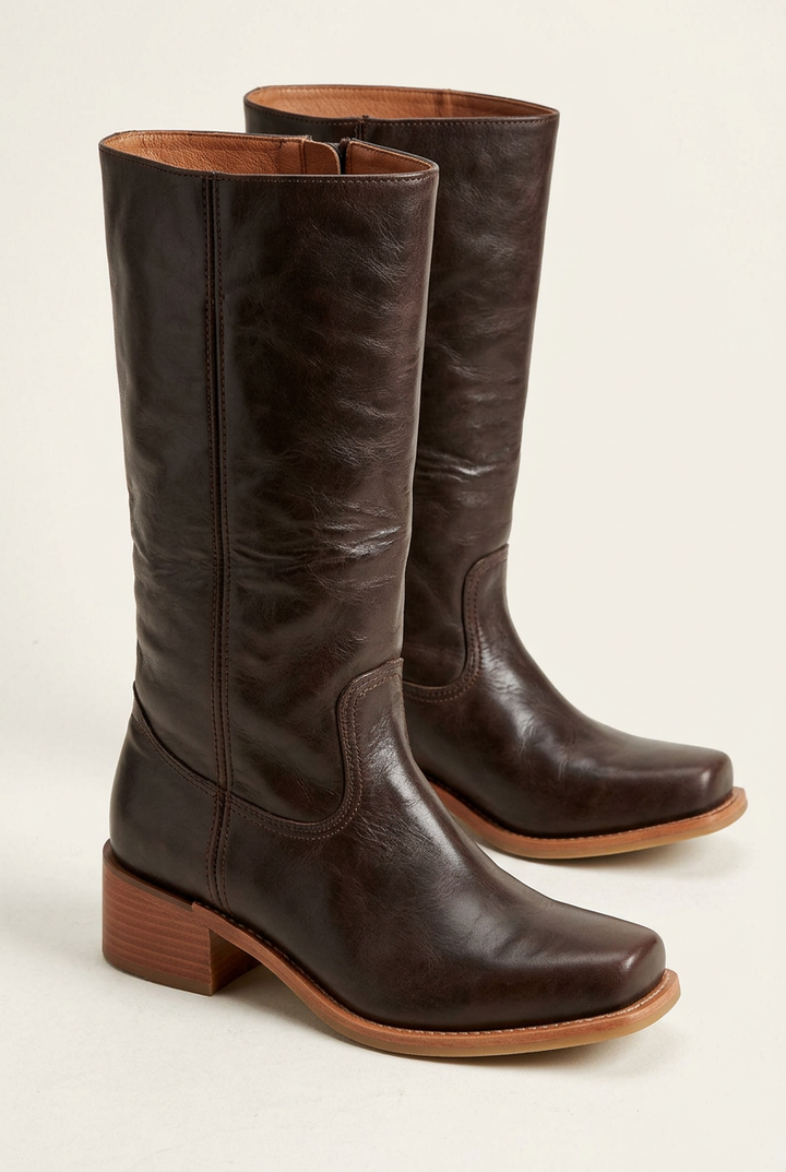 Black mid-calf boots, women's. Features a block heel & closed toe for a sophisticated everyday look.