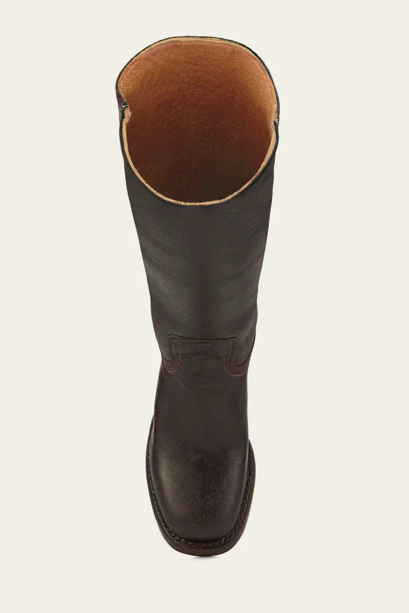 Versatile brown mid-calf block heel boots. Closed toe perfect for fall/winter outfits. Women's style.