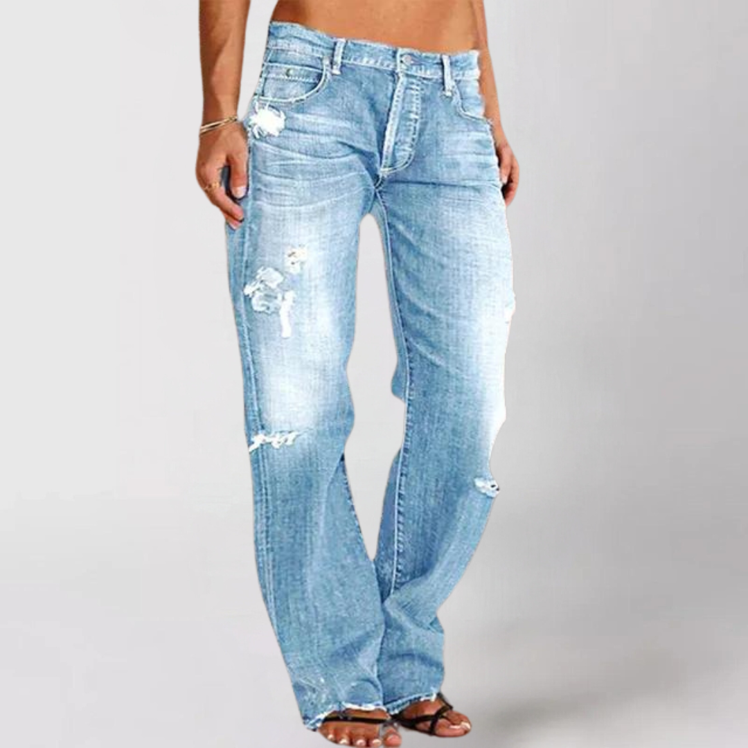 Fashionable women's mid-rise straight leg jeans, a must-have for denim lovers