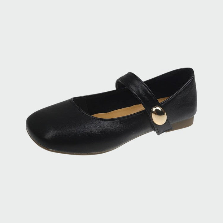 Casual chic women's Mary Jane flats in a sleek glossy finish with a stylish square toe design.