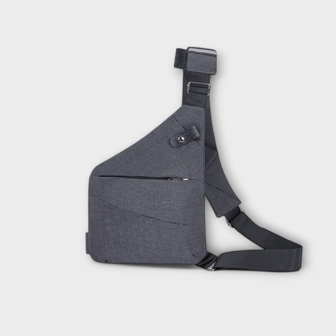 Detail of the adjustable strap on a women's modern crossbody utility bag
