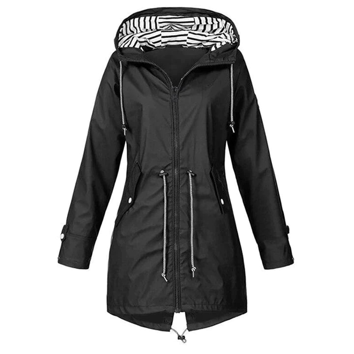Women's modern relaxed fit rain jacket, waterproof outerwear, lightweight & hooded for casual wear