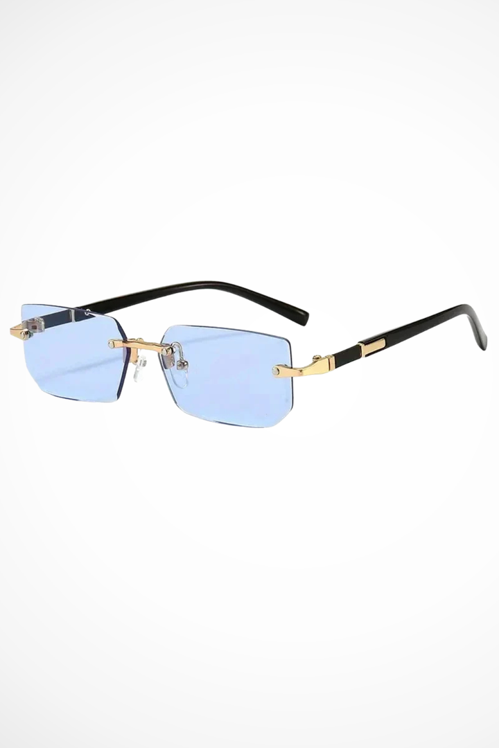 Contemporary women's rimless rectangle sunglasses, a sleek and stylish eyewear choice with tinted lenses.