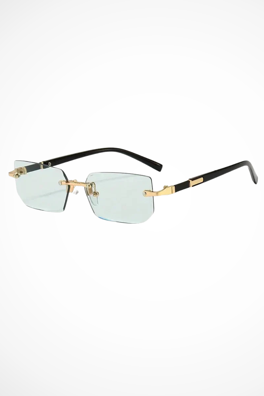 Chic women's rectangle rimless sunglasses with a modern, sleek frame and tinted gradient lenses.