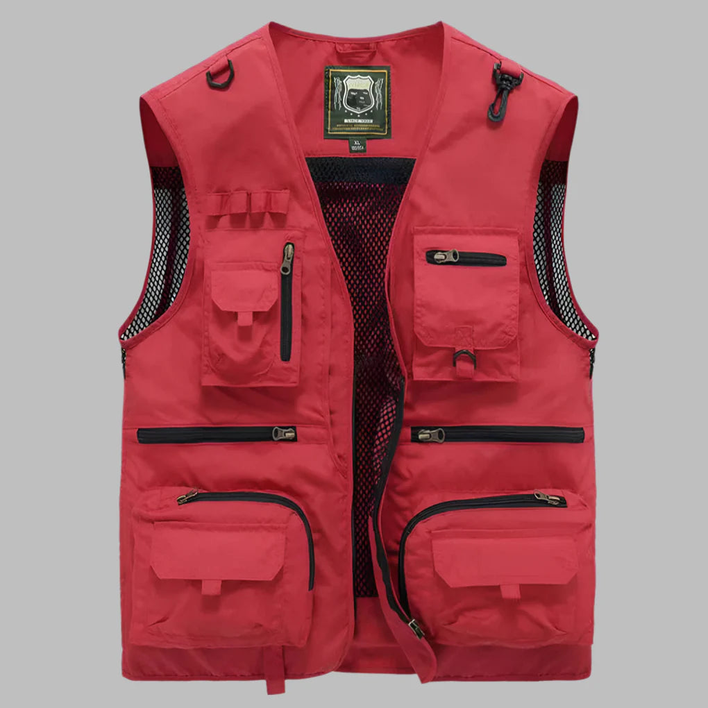 Women's multi-pocket outdoor summer vest in khaki, ideal for travel and utility, front view.