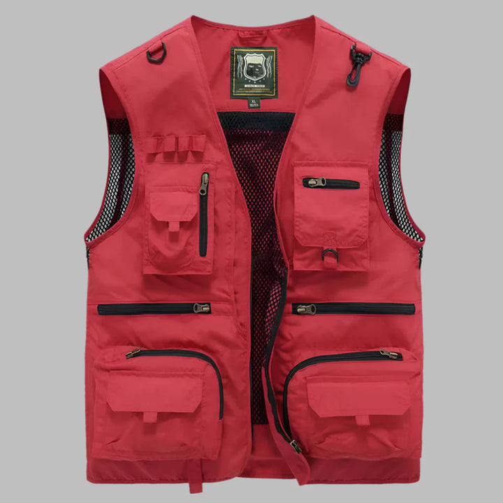 Women's multi-pocket outdoor summer vest in khaki, ideal for travel and utility, front view.