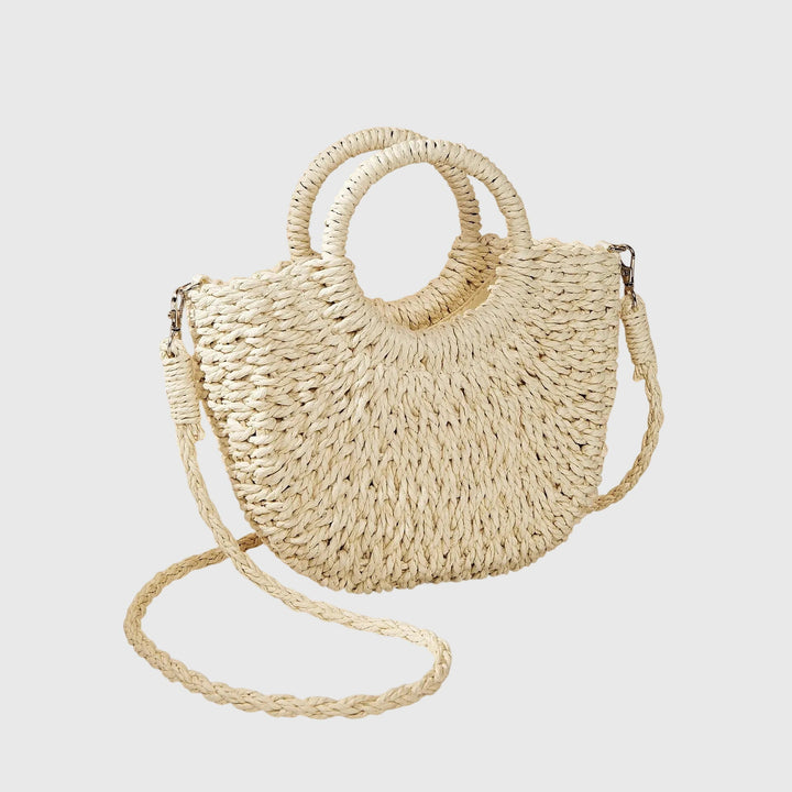 Front view of the women's natural fashion handbag, highlighting its natural textures