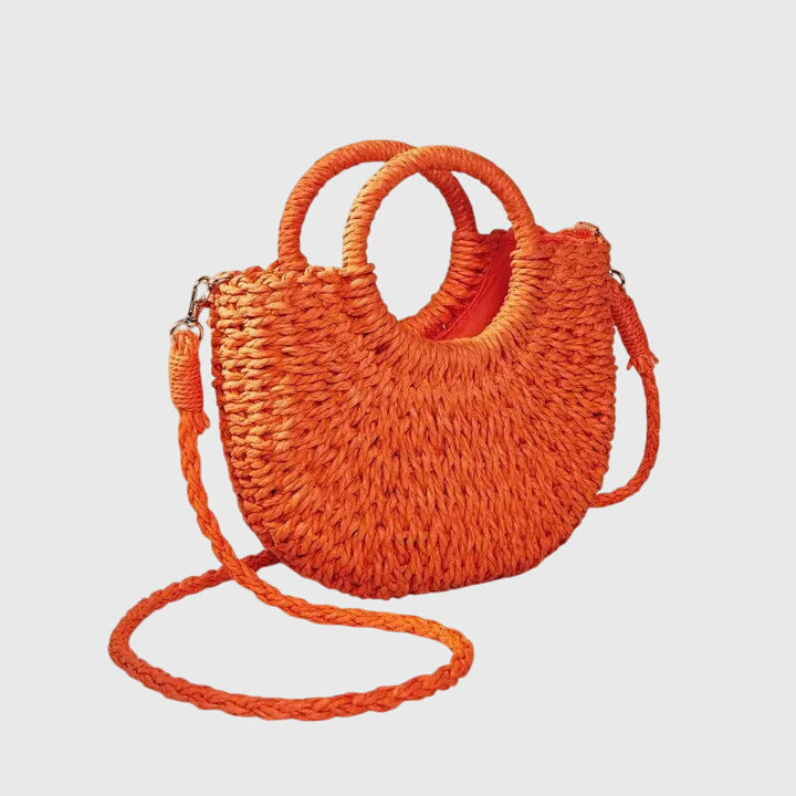 Natural style women's handbag in khaki and orange, a chic statement for any casual look