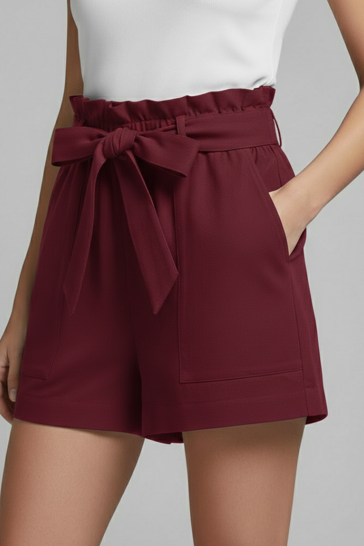 Women's yellow tie waist summer shorts, a bright and cheerful addition to your casual wardrobe.