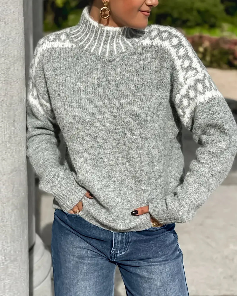 Women's Nordic knit pattern sweater, cozy wool blend for winter fashion and casual wear