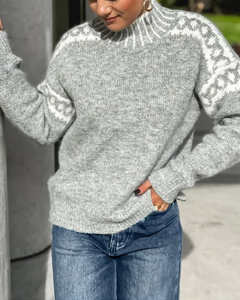 Stylish women's Nordic knit sweater, perfect for winter casual wear, made from wool blend