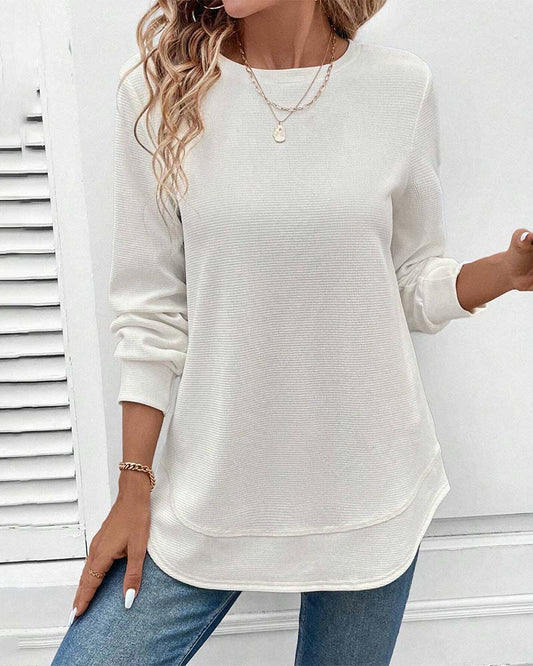 Women's O-neck long sleeve cotton blend top in black, perfect for casual wear and spring fashion.