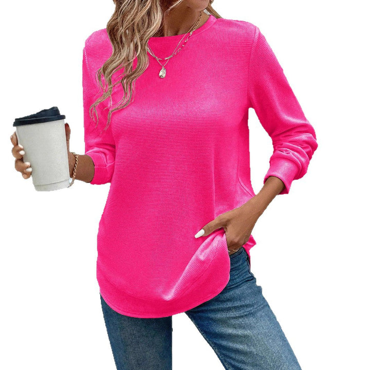Everyday basic women's O-neck long sleeve top, in a classic gray cotton blend for spring fashion.