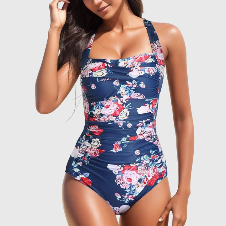 Floral tropical print one-piece swimsuit for women, a stylish choice for summer swimwear.