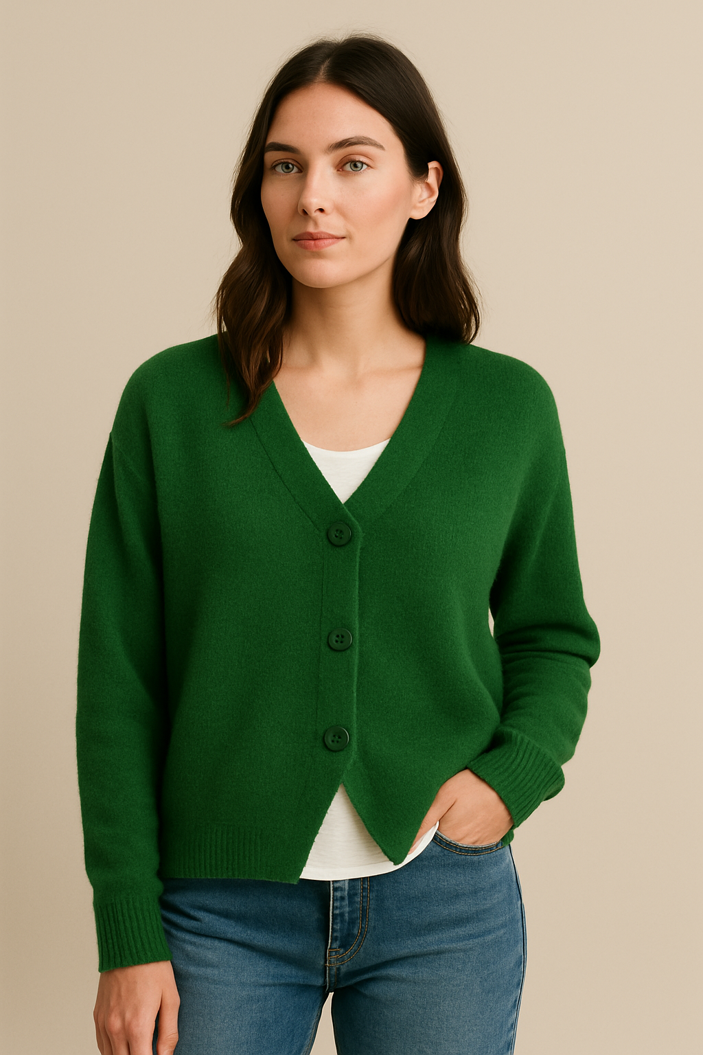Blue women's casual button-front spring cardigan, ideal lightweight knitwear with a V-neck.