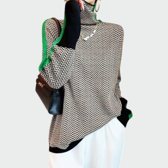Fashionable women's #1752 Collection herringbone knit turtleneck, a luxurious and comfortable top.