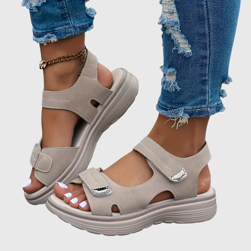 Profile view of supportive women's orthopaedic sandals, great for walking and all-day comfort.