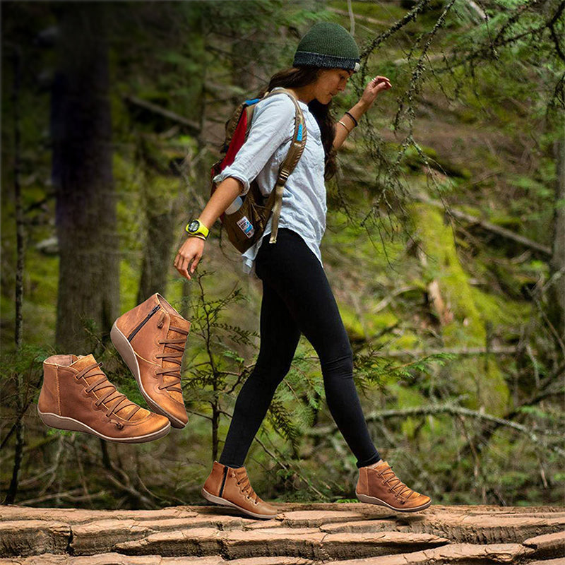 Women's orthopedic ankle boots with arch support. ComfortStep Luxe PU leather zip boots for all-day comfort.