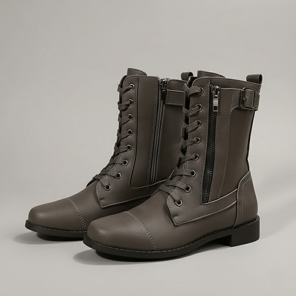 Women's orthopedic ankle boots, rich burgundy, featuring a side zipper for ease and supportive fit.