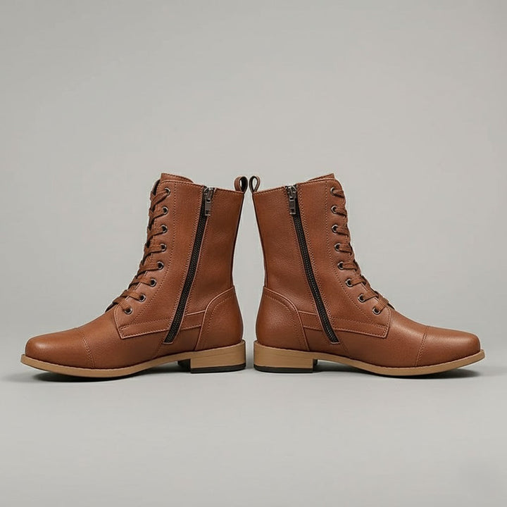 Stylish women's orthopedic ankle boots, brown suede, with practical side zip for easy on/off, fall fashion.