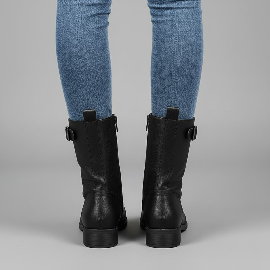 Orthopedic ankle boots for women, beige, with convenient side zipper, offering supportive and cozy footwear.