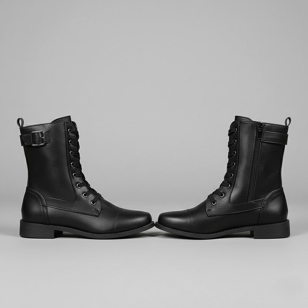 Fashionable women's orthopedic ankle boots, navy blue, with side zipper, great for fall and winter.