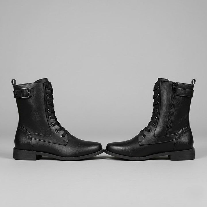 Fashionable women's orthopedic ankle boots, navy blue, with side zipper, great for fall and winter.