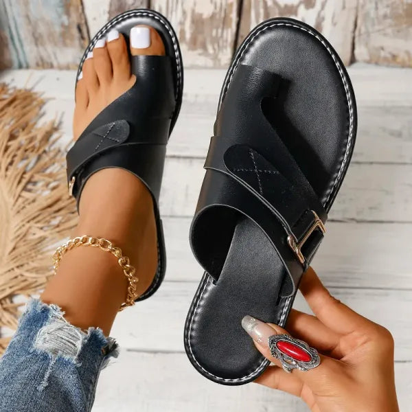 Women's orthopedic bunion correction sandals with arch support for foot pain relief. Comfortable summer footwear.