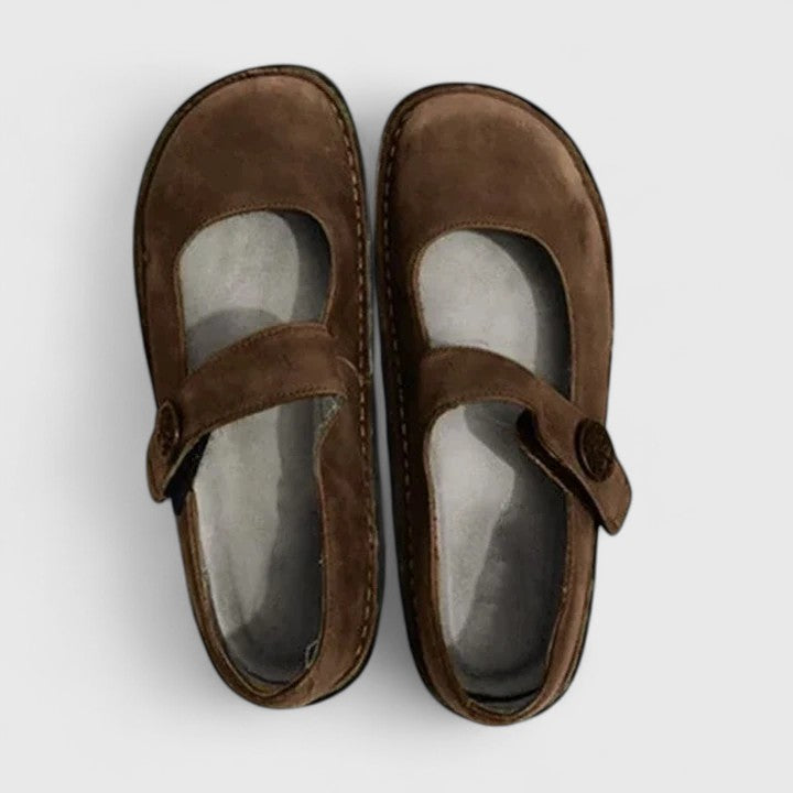 Elegant women's comfort footwear, orthopedic design with suede upper and adjustable fit