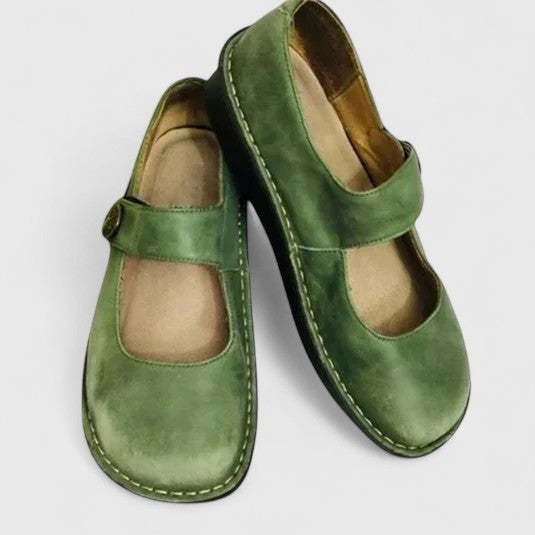 Suede orthopedic comfort footwear for women with adjustable strap, perfect for daily wear