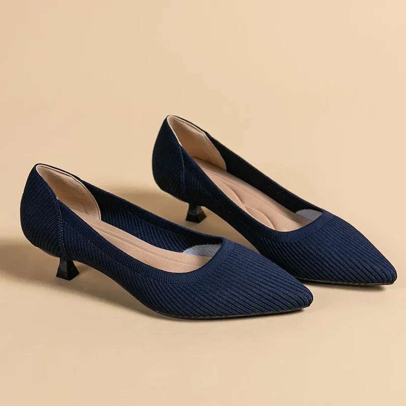 Women's heeled sandals with pointed toe, orthopedic comfort, and elegant design.