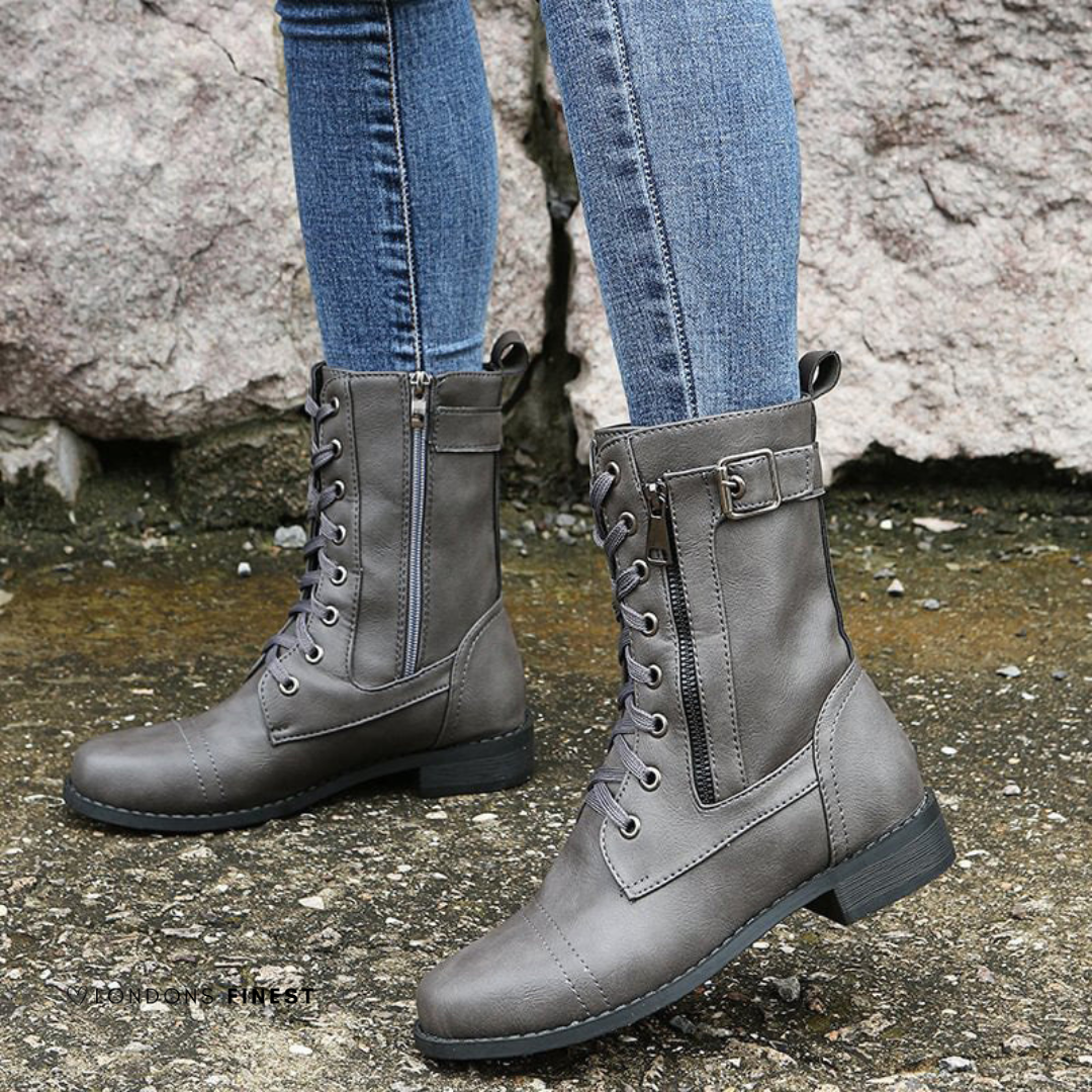 Warm, comfortable, and slip-resistant women's orthopedic lace-up winter boots for casual wear.